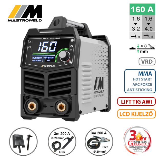 Mastroweld NO STOP 3,25 LCD hegesztő inverter (MMA)