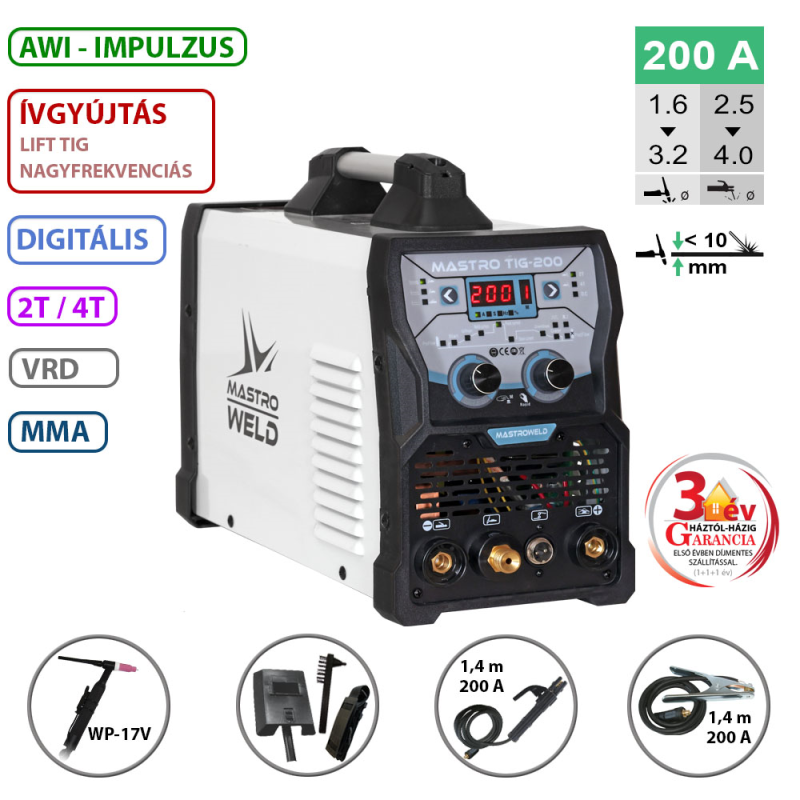 Mastroweld TIG-200 DC hegesztő inverter (DC-AWI)