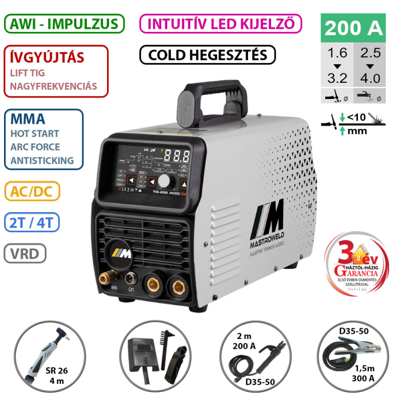 Mastroweld TIG-200 AC/DC LED hegesztő inverter