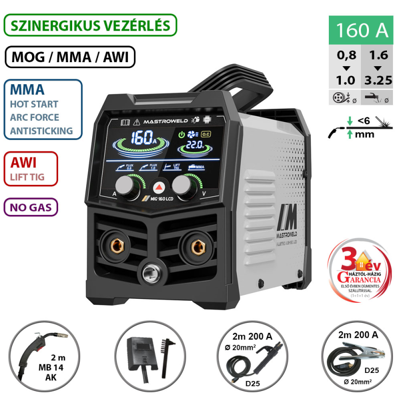 Mastroweld MIG-160 LCD multifunkciós hegesztő inverter