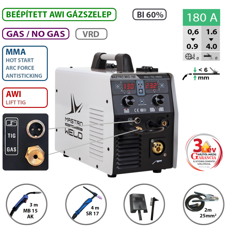 Mastroweld MIG-180 multifunkciós hegesztő inverter