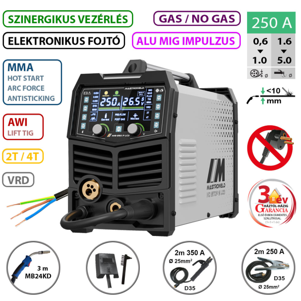 Mastroweld MIG-250 P LCD multifunkciós hegesztő inverter